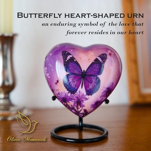 Purple Butterfly Urn with Stand for Ashes