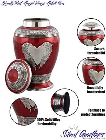 Dignity Angel Wings Urn for Ashes - Large Red Velvet Bag Included