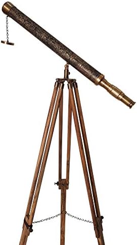Marine Antique Nautical Floor Standing Telescope with Adjustable Tripod Wood Stand