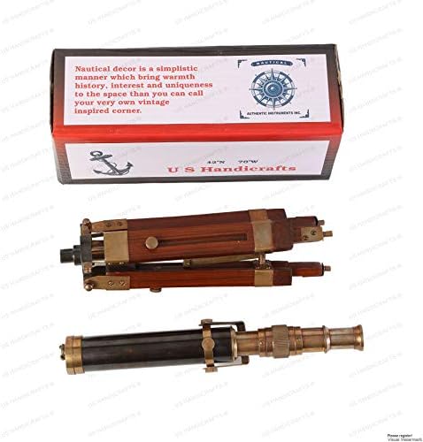 Vintage Brass Wood Telescope - 9 Inch Functional Marine Spyglass