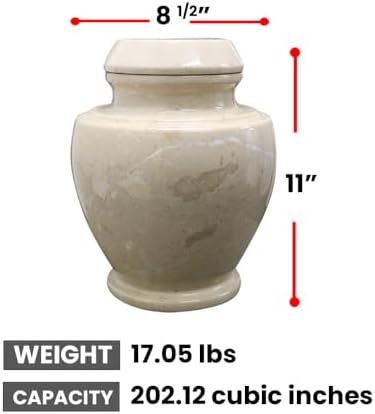 BT Decorative Marble Cremation Urn for Adults 202 Cubic Inch Capacity