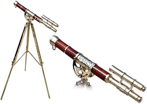 Floor Standing Brass Telescope with Red Leather Double Barrel Nautical Home Decoration 27 Rustic Vintage Home Decor Gift