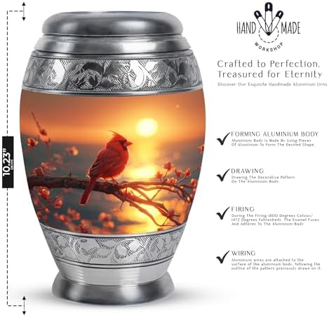 MUKTIVE Cardinal Bird Urn for Ashes 10 Inch Red