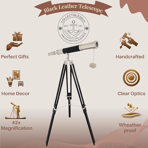 Vintage Black Tripod Telescope with Chrome Finish