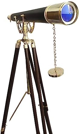 Maritime Antique Brass Telescope with Wooden Tripod Stand