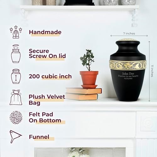 Trupoint Memorials Personalized Cremation Urn Grecian Style Black Urn for Adult