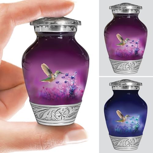 Purple Hummingbird Keepsake Urn for Adult Ashes