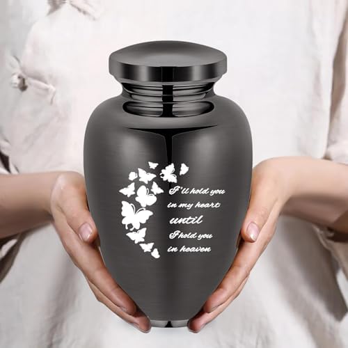 Imrsanl Cremation Urn for Human Ashes Black Stainless Steel Engraved Butterfly Memorial Keepsake