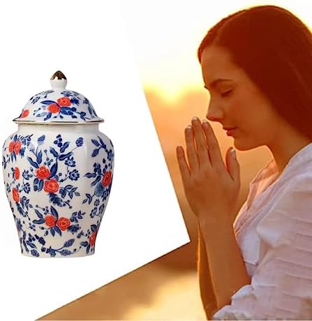 Red Rose Small Urn for Ashes - 8 Inch Ceramic Keepsake