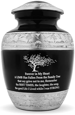 Elegant Black Cremation Urn for Human Ashes - Medium Size