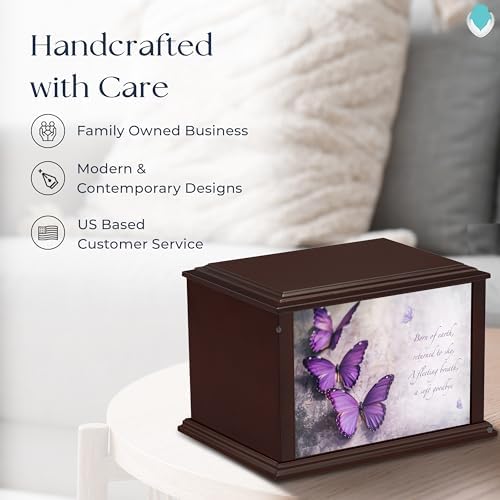 Purple Butterfly Wooden Urn for Ashes 250lbs