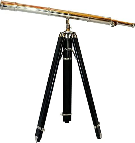 Nautical Marine Nickel Handmade Telescope with Black Wooden Tripod