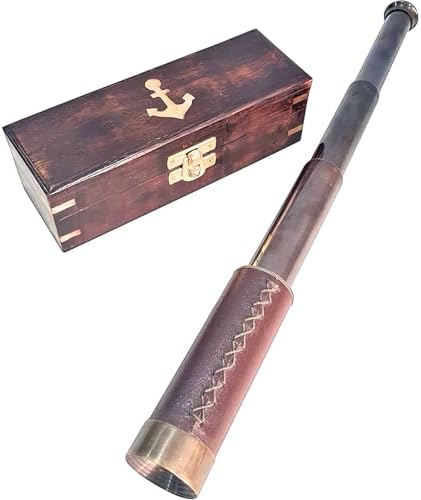 Antique Brass Nautical Telescope with Wooden Box