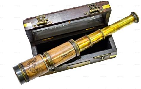 Sailors Art Antique Brass 16 Inch Telescope 20X Zoom with Wooden Box
