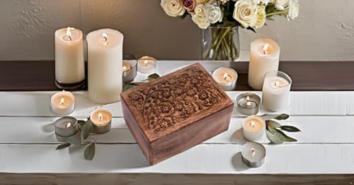 Hand Engraved Wooden Urn Box for Pet Ashes