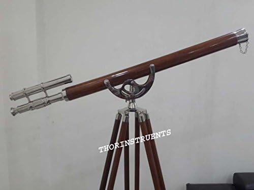 Vintage Marine Brass Telescope Double Barrel Stand with Wooden Tripod