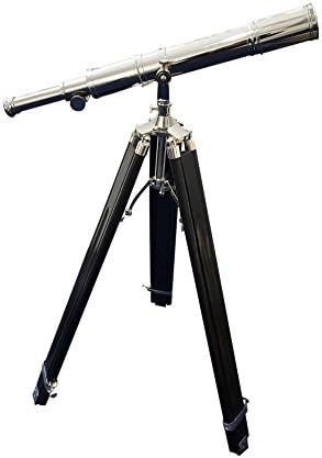 Vintage Nickel Finish Brass Telescope with Wooden Tripod