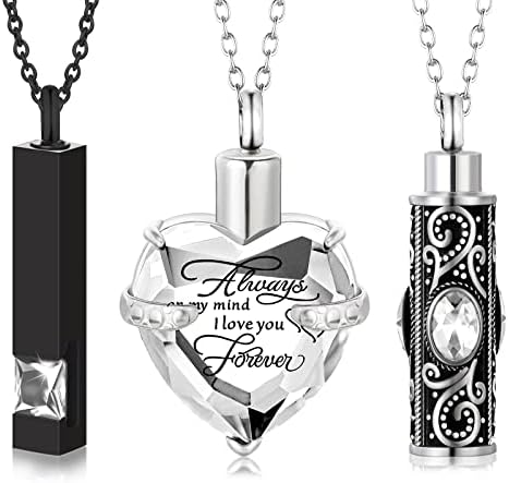MTLEE 3 Piece Cremation Urn Necklace Set