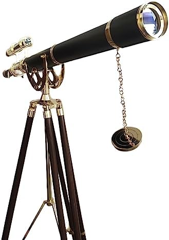 Vintage Double Barrel Brass Telescope with Leather Tube