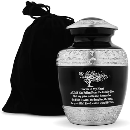 Elegant Black Cremation Urn for Human Ashes - Medium Size