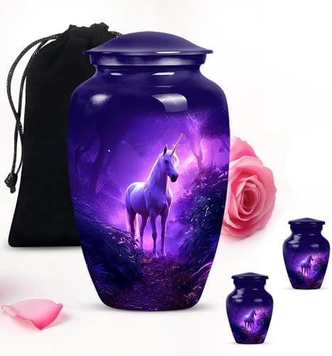 Purple Unicorn Cremation Urns Combo 10Inch 200Lbs 3Inch Keepsake