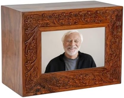 Handcrafted Rosewood Border Engraved Cremation Urn for Human Ashes Adult
