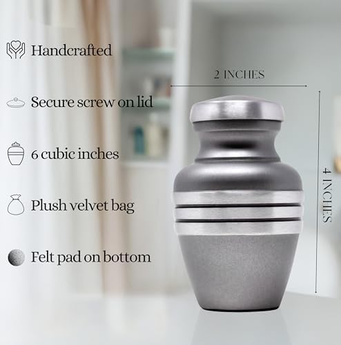 Pewter Small Urn for Human or Pet Ashes - Keepsake Urn with Velvet Bag