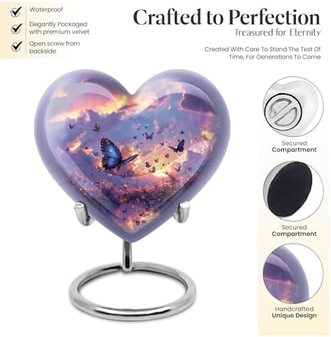 Twilight Butterflies Small Heart Urn for Human Ashes