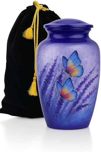 Purple Butterfly Decorative Urn for Ashes 10X6 Inches