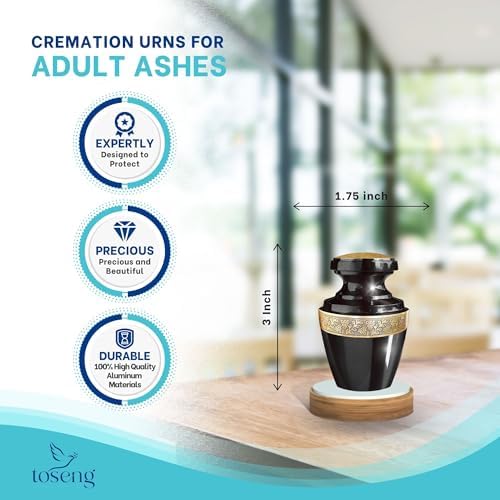 Handcrafted Decorative Urn for Ashes - Aluminium Enamel Cremation Urn with Velvet Bag