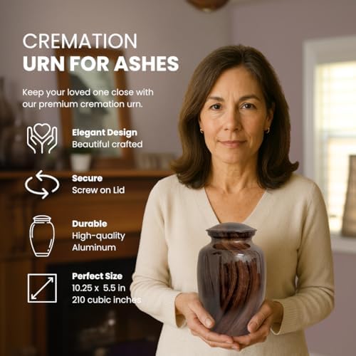 Brazilian Rosewood Cremation Urn for Human Ashes - Aluminum Urn with Polished Finish