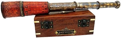 6th Century Pirate Brass Telescope with Wooden Box 14 Inch Spyglass