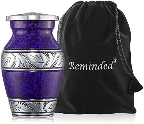 Reminded Miniature Cremation Urns Set of 4 Purple Silver with Velvet Case