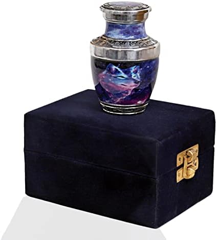 HLC Galaxy Wolf Mini Urn with Velvet Box Bag - Affordable Ashes Keepsake 35 cuin