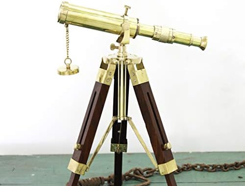 Vintage Brass Telescope with Wooden Tripod Stand for Home Decor and Gifts