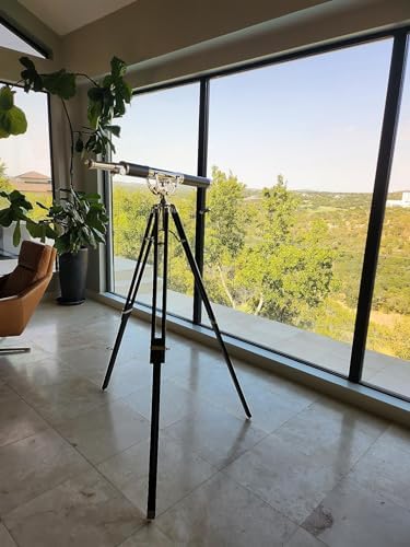 Nautical Vintage Solid Brass Telescope with Black Leather and Chrome Finish