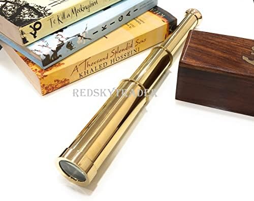 RedskyTrader Brass 9 Inch Handheld Telescope Nautical Pirate Spy Glass