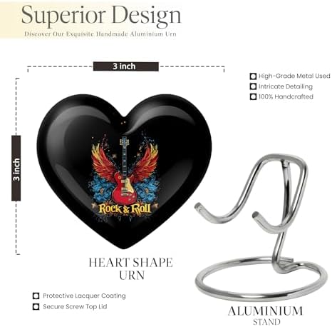 Guitar Mini Urn for Human Ashes - Black with Wings