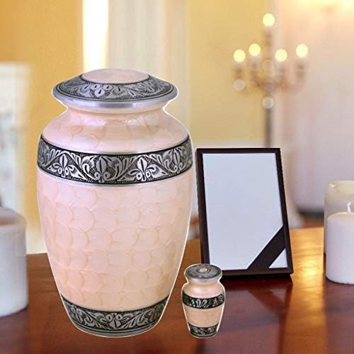 Handcrafted Metal Cremation Urn with Marble Pattern 8x8x9 Inches