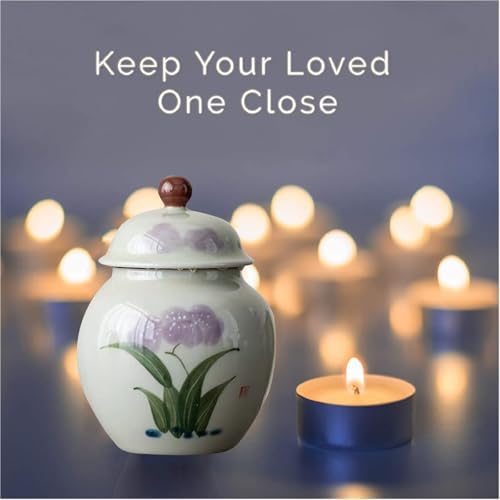 Iris Flower Small Urn for Ashes - 45 Inch Ceramic Keepsake