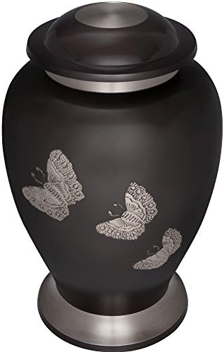Black Brass Funeral Urn with Engraved Butterflies Papillon Model