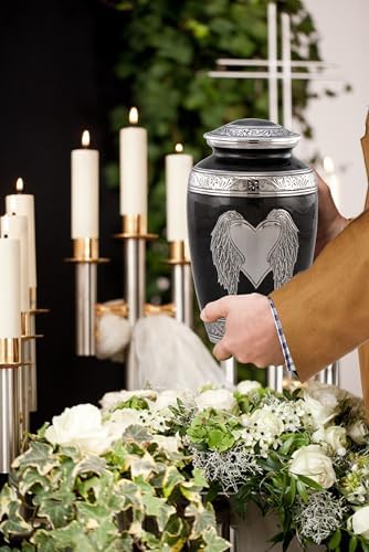 Elegant Angel Wings Cremation Urn - Black Velvet Bag Included