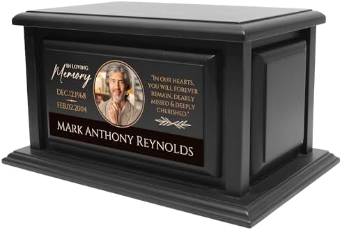 Personalized Solid Wood Urn for Ashes 250lbs Black Design