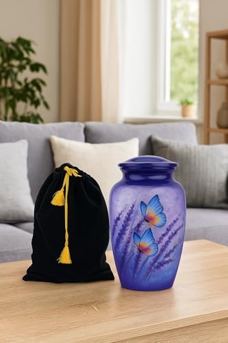 Purple Butterfly Decorative Urn for Ashes 10X6 Inches