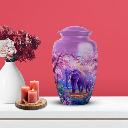 YATHSHA Elephant Urns Set of 5 for Human Ashes - Purple White Decorative Urns for Men Women