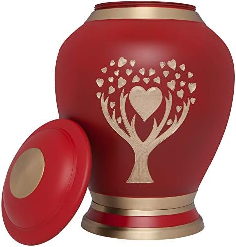 Red Cremation Urn with Tree of Life by Liliane Memorials