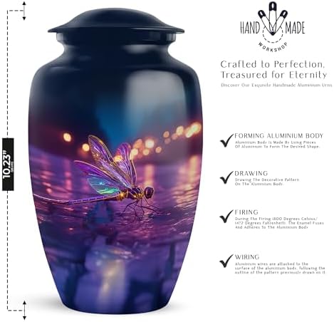 Dragonfly Memorial Urn for Adult Human Ashes Handcrafted Blue Purple Urn for Mom Dad 10 Inch