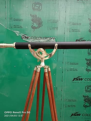 Antique Brass 60 Inch Floor Standing Telescope with Wooden Tripod