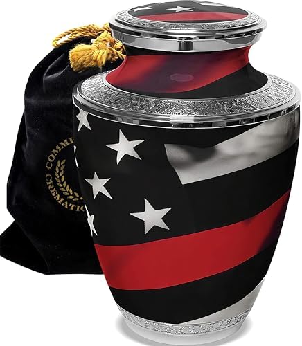 Red Line Flag Cremation Urn for Adult Male