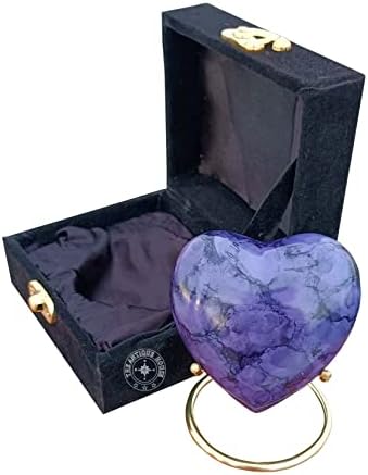 Purple Cremation Urn Heart with Black Box and Brass Stand